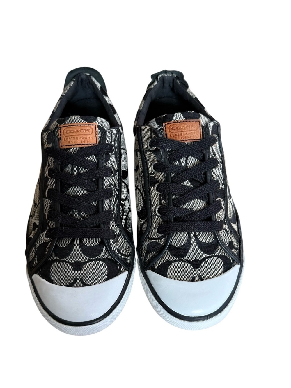 Coach Barrett Signature C Canvas Sneakers Black Gray Womens Size 8.5 - Picture 2 of 16